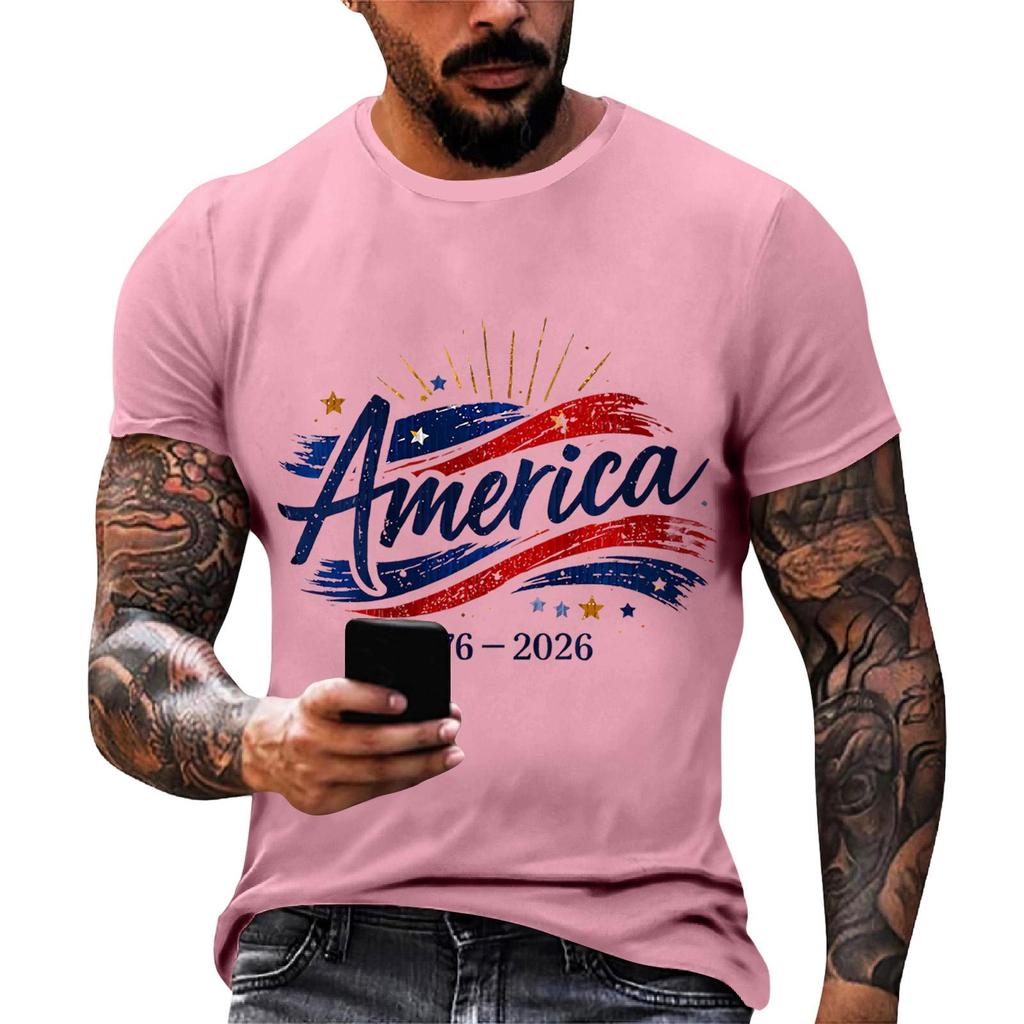 Men's Loose And Casual Flag-print T-shirt, Short Sleeve Shirt