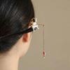 Chinese Style Cat Fishing Hair Stick Black Sandalwood Hanfu Hairpin Antique Wooden Hair Stick  Girl