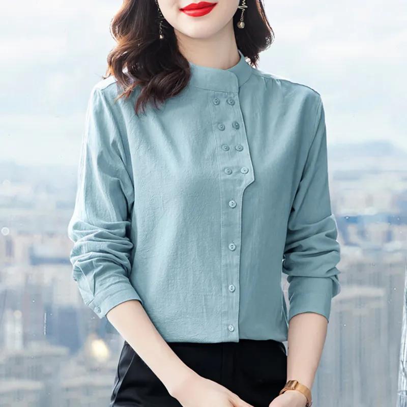 

Женская дышащая однотонная рубашка с маленькими пуговицами, повседневные топы XS