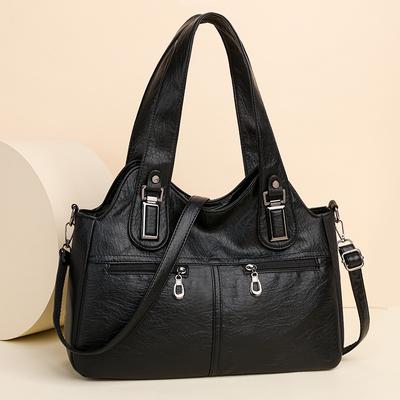 Geantă de mână din piele moale, de mare capacitate, elegantă, vintage, tip crossbody, geantă de umăr
