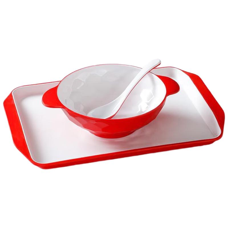 Shengjia Melamine Red & White Fast Food Tray Set