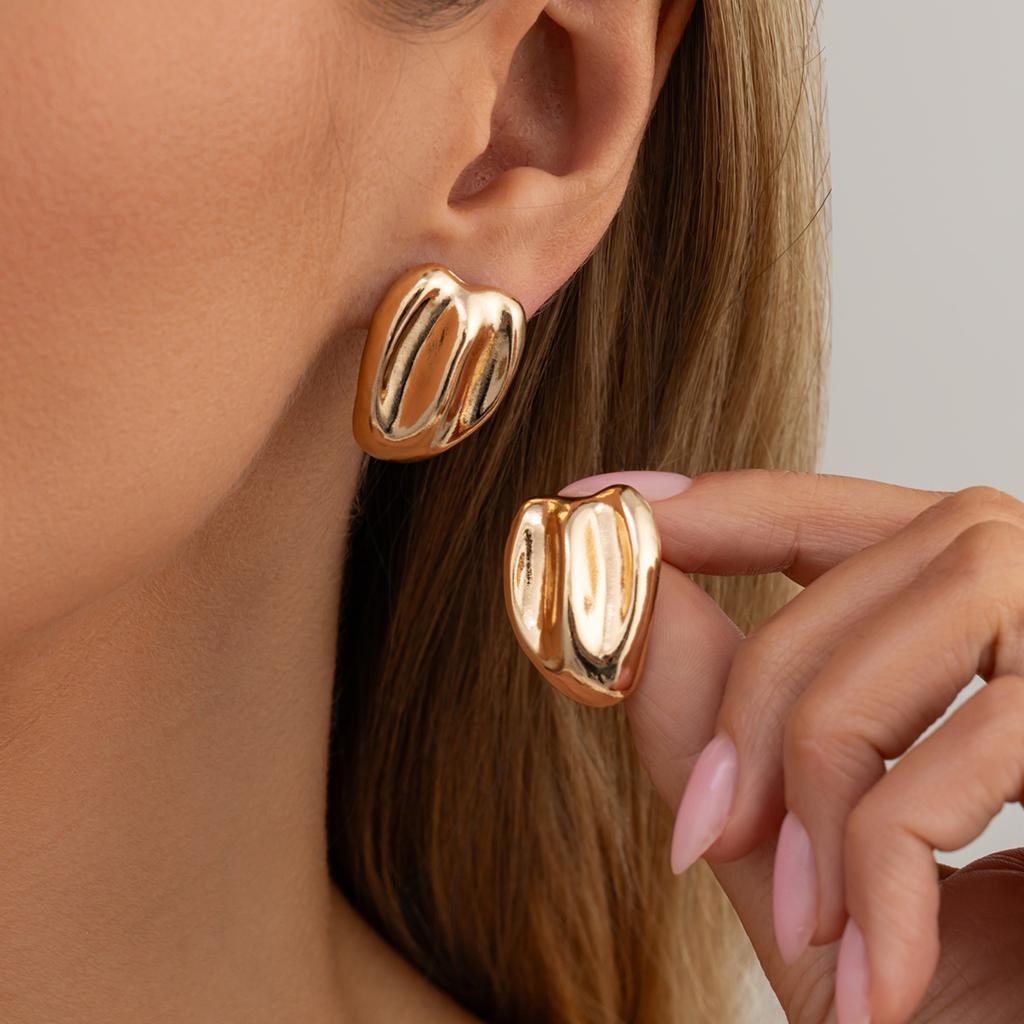 Accessories, Commuter Versatile Irregularly Folded Metal Stud Earrings, Geometric Round Striped Earrings Earrings