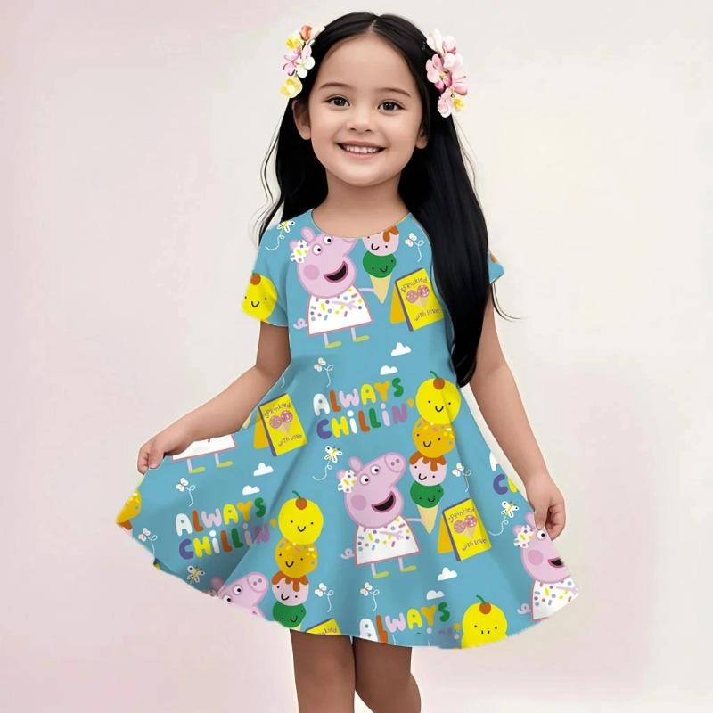 Kids Girls Peppa Pig Fashion Dress Summer Casual Loose A-Line Sundress Cute Cartoon 110