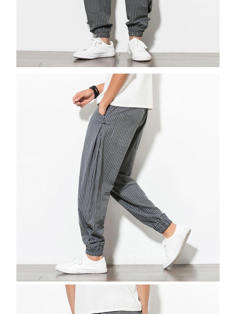 Men's 2022 Chinese Style Summer Breathable Cotton Linen Frog Button Plus Size Harem Lantern Pants