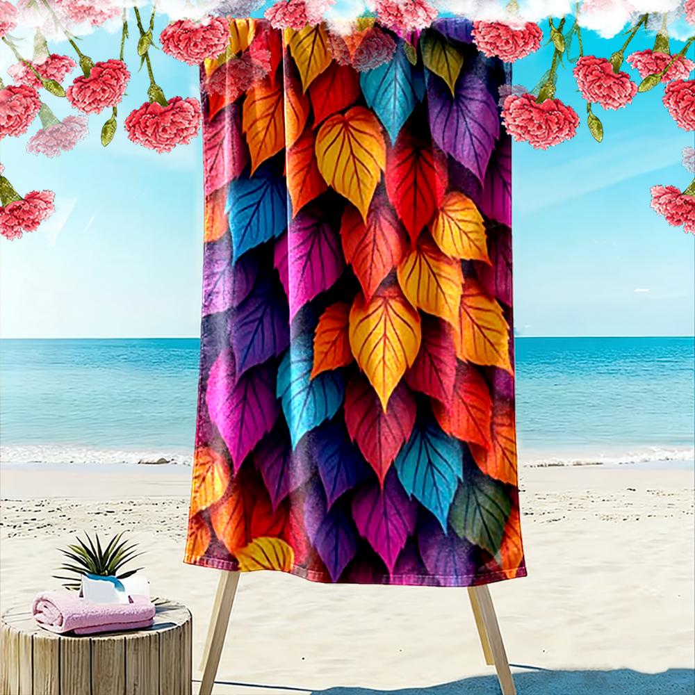 Colorful Gradient Leaves Pattern Beach towel quick-drying for travel outdoor sports jogging beach and swimming