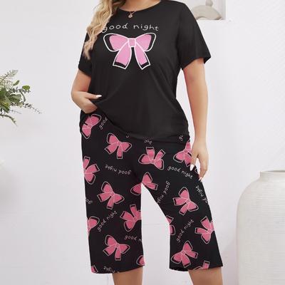 Belted Print Pajama Set with Short-sleeved Pants and Knee-length Shorts, Made of Milk Silk, Suitable for Home Wear.