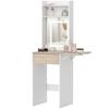 Small Vanity Desk with Mirror and LED Lights, Compact Dressing Table with Drop Leaf, Open Shelves and Drawer, White