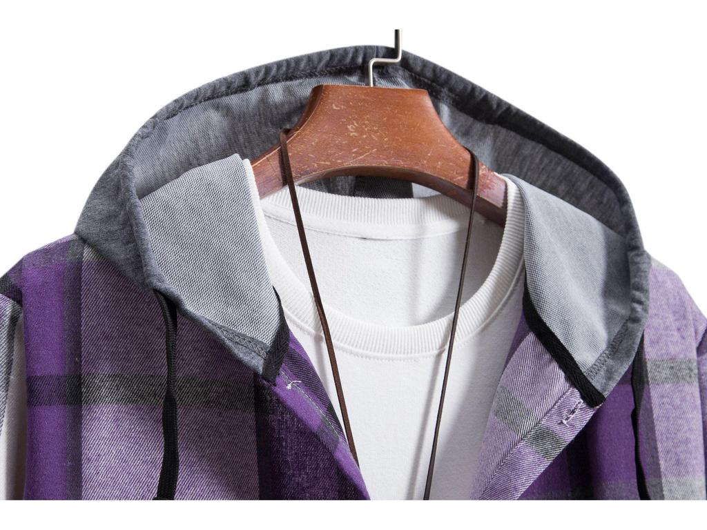 Korean Style Plaid Hooded Long Sleeve Men's Casual Shirt - 2024 Spring/Autumn Trend