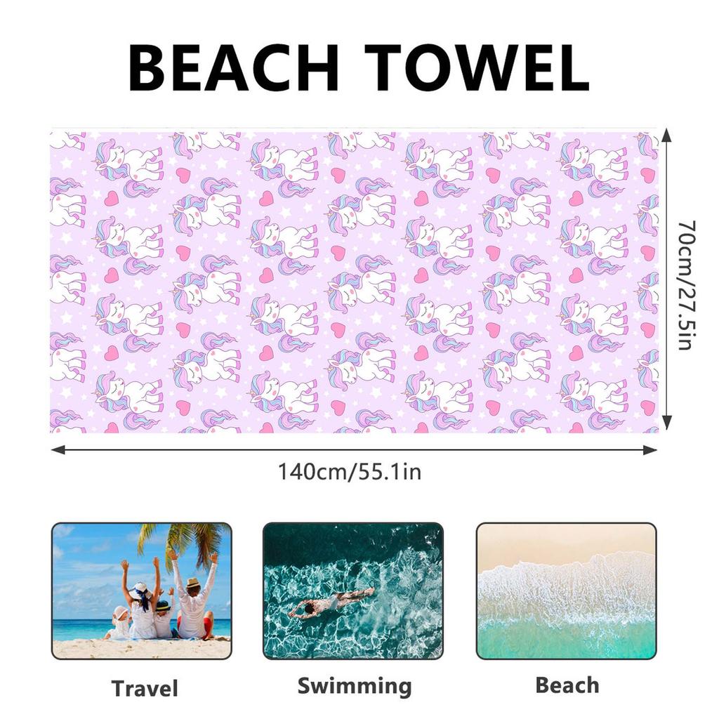Name Custom Cartoon Beach Towel Cute Unicorn Soft Microfiber Travel Camp Towel Absorbent Quick-Drying Bath Towel Gift For Girl