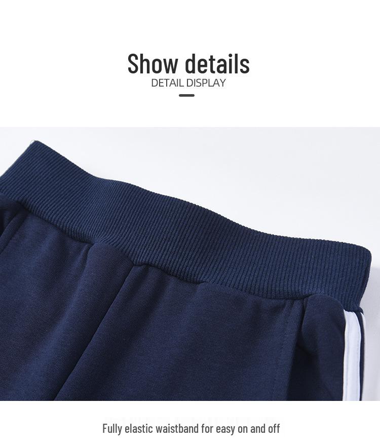 Dunkelblaue Kinder-Sporthose mit Streifen für Jungen - Grundschuluniform, Frühling/Herbst.