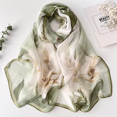 Farbverlauf Lilienmuster Hübsch Damen Elegant Chiffon Georgette Bandana Schal Sommer Strand Sonnenschutz Dünner Schal