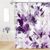 Blue Watercolor Floral Shower Curtain, Botanical Plant Leaves Design, Waterproof Fabric Set With Hooks