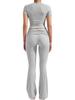 Women's Casual Workout Two-piece Set - Round Neck T-shirt & Low-waisted Flared Pants