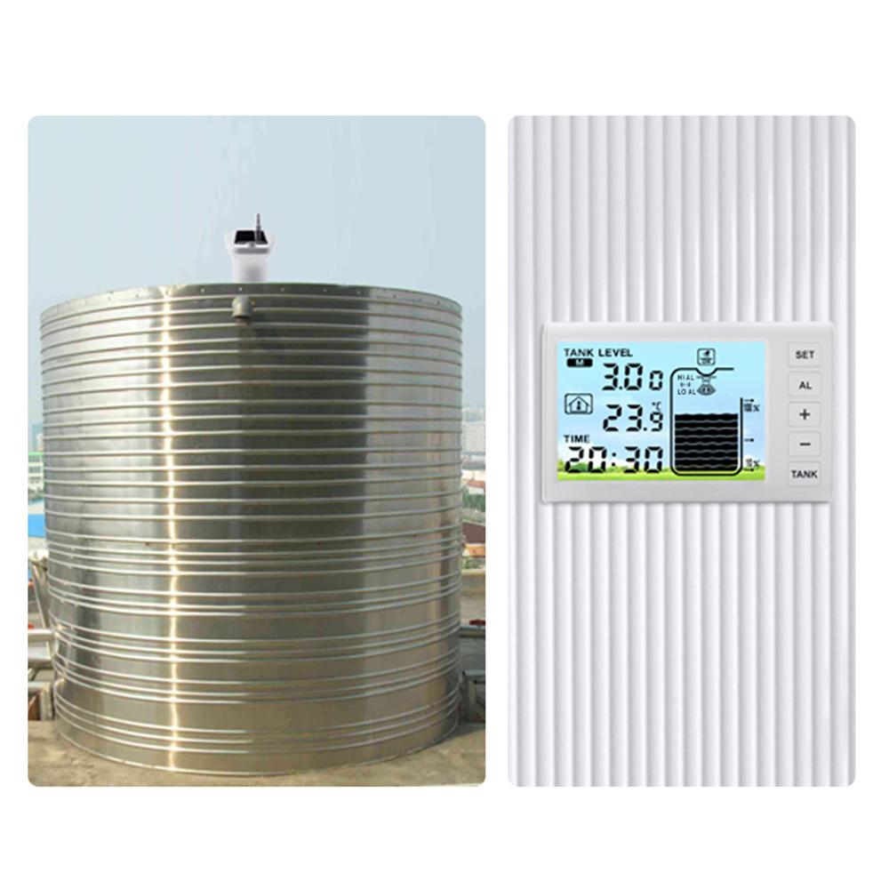 Drahtlose Ultraschall Wasserstandsanzeige Tank Flüssigkeitsstand HighLow Alarm Solarbetriebener Wasserstand