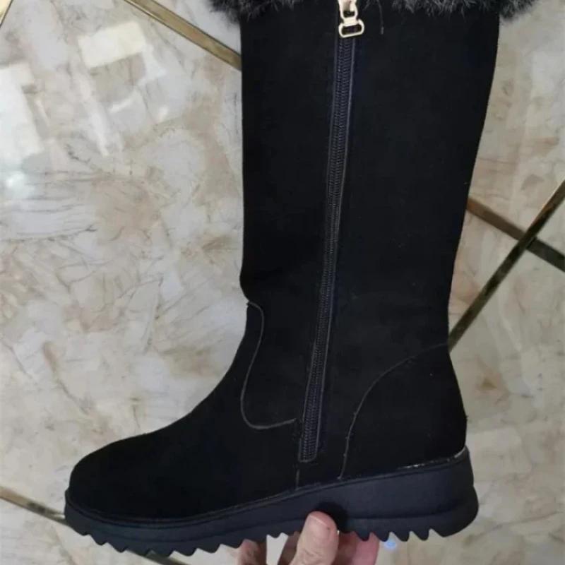 Mid Calf Shoes for Women Elegant With Low Heels Black Anti Skid Hot Quality Womens Half High Snow Boots on Slip Spring 2025 Lamb