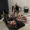 Fashion Runway Style Fashion Cross strap Platform Wedges Women Pumps Spring Summer Sexy Leopard Pattern Satin High heels Party Shoes