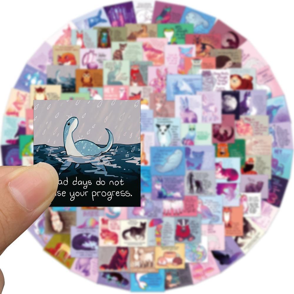 110 inspirational English animal stickers, personalized decorations, waterproof stickers for luggage and laptops, children's encouragement