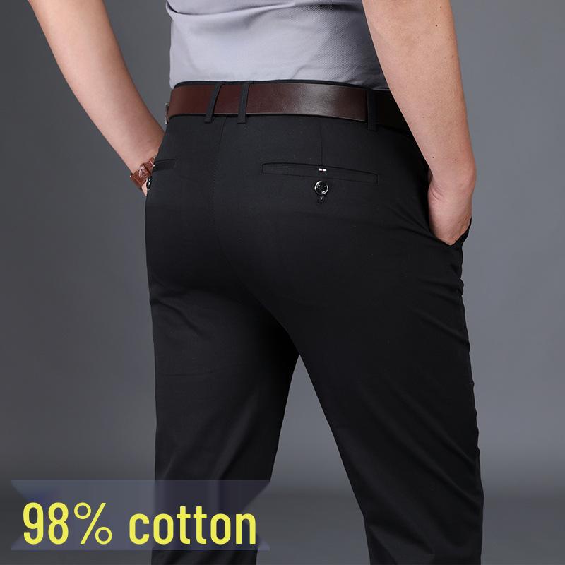 

Мужские брюки из хлопка стрейч с высокой посадкой, свободного кроя - прямые, повседневные/деловые, осенне-зимнего стиля, из плотной ткани, идеально подходят для мужчин среднего возраста. 32