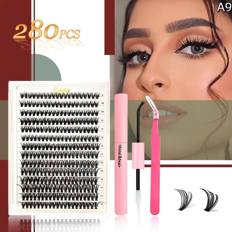 Natural Cluster Feather Lash Kit Segmented Eyelash Lash Glue Eyelash Grafting Kit Lash Extension Essential With Mix Effortless