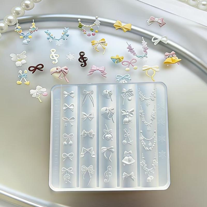 1/3Pcs 3D Silicone Nail Art Mold Bow Cartoon Animal Relief Pattern Design Diy Transparent Templates Manicure Design Tool