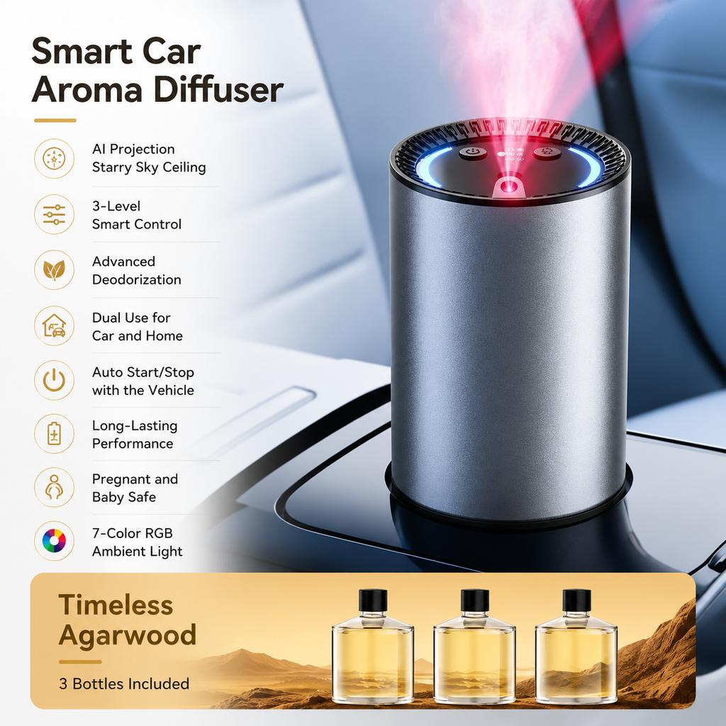 New Electric Car Air Freshener Car Interior Odor Remover Long-lasting Car Perfume Smart Air Purifier with Starry Sky Top