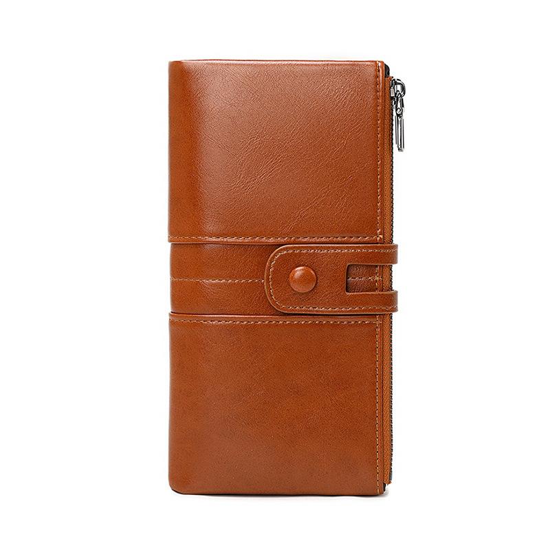 Portofel Dama 2025 Nou Portofel Antimagnetic Geantă Plic din Piele Retro cu Ceară de Ulei Portofel Lung Multifuncțional pentru Dama