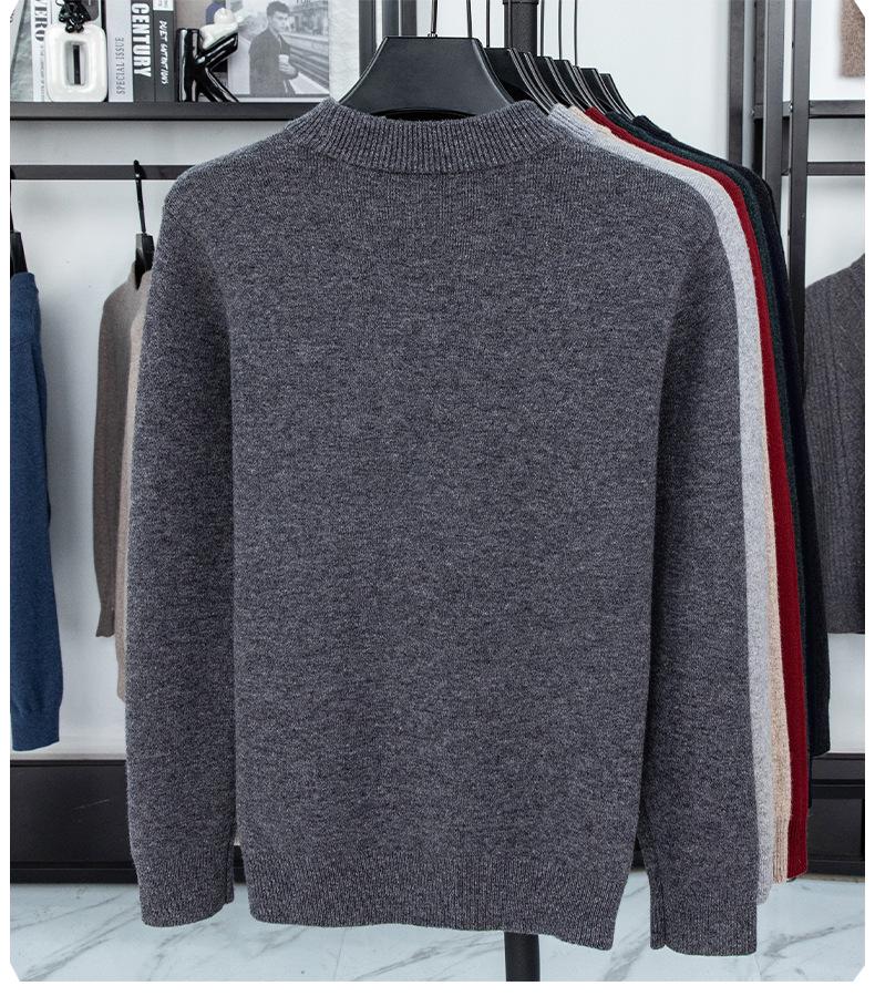 Men's 100% Pure Wool Round Neck Anti-Pilling Warm Pullover Sweater