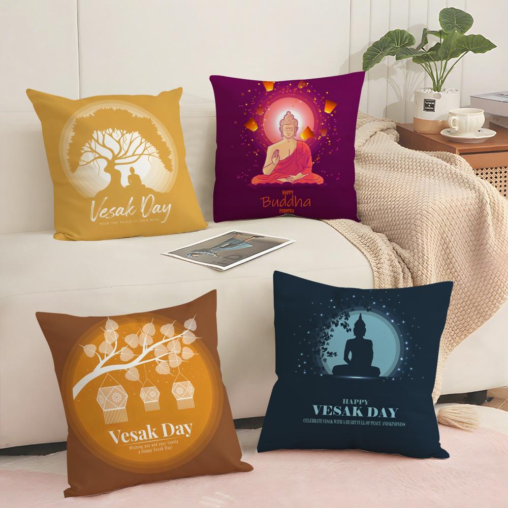 Happy Vesak Cushion Cover Soft Short Plush Pillow Cover Smooth Cozy Texture Aesthetic Cushion Case Home Decor