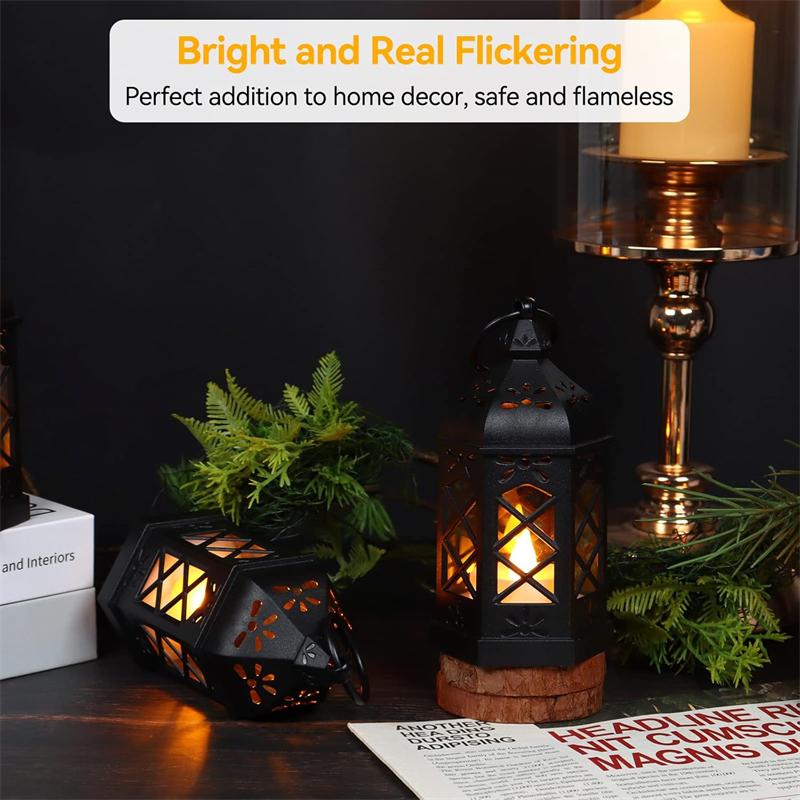 Retro Mini Black Tea Light Lantern Battery Powered For Ramadan Eid Wedding Halloween Christmas Easter TableCenterpiece Decoratin