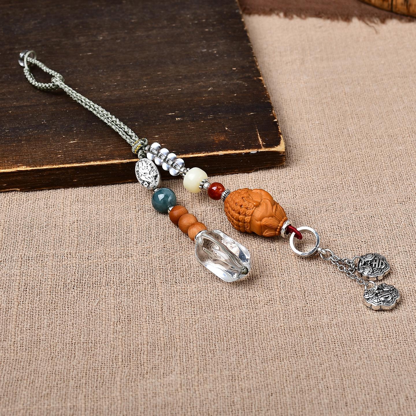 Versatile Handmade Red Agate, Olive Pit, Jade & White Crystal Bag Charm Pendant