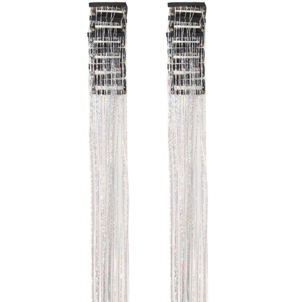 12 Strand Sparkles Tinsel Hair Extension High Temperature Silk Glitter Filament Hairpieces for Various Outfit Occasion