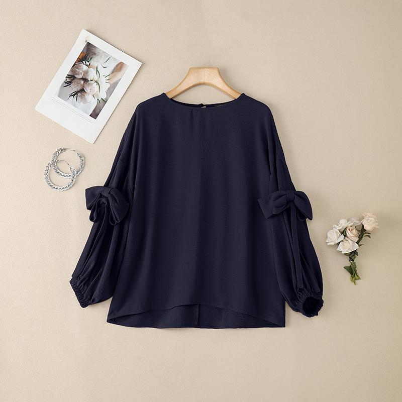 ZANZEA Women Round Neck Solid Color 3/4 Sleeve Casual Blouse