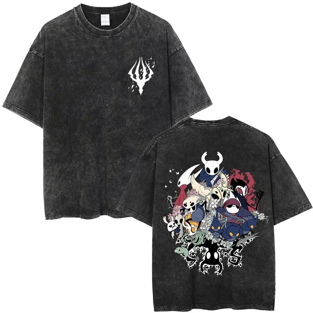 Magliette Hollow Knight Stampa Vintage Lavata Magliette Regali per Fan Uomo Donna Top Moda Casual Manica Corta Oversize