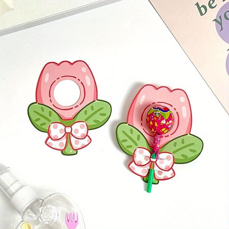30pcs Cute Cartoon Flower Lollipop Decoration Cards, Paper Inserts For Party Favors And Sweet Treats Presentation