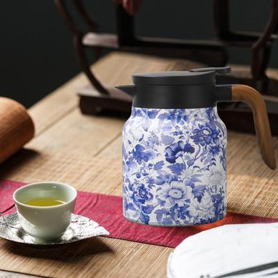 Vintage Floral Insulated Teapot 1000ml Mini Hot Coffee Pot Office Tea Flask Built-In Infuser Water Tea Pot Beverage Pitcher Thermal Coffee Carafe