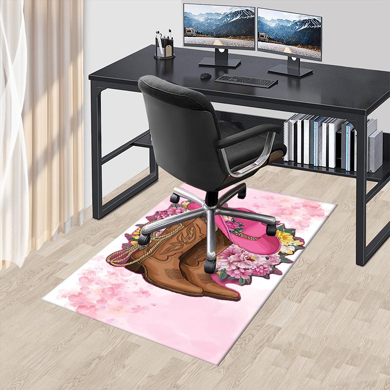 Pink Cowboy Boots Chair Mat Office Carpet, Oversized Rug for Home Decor, Sofa Mat, Desk Pad Gift, Suitable for Bedroom, Living Room, Various Rooms