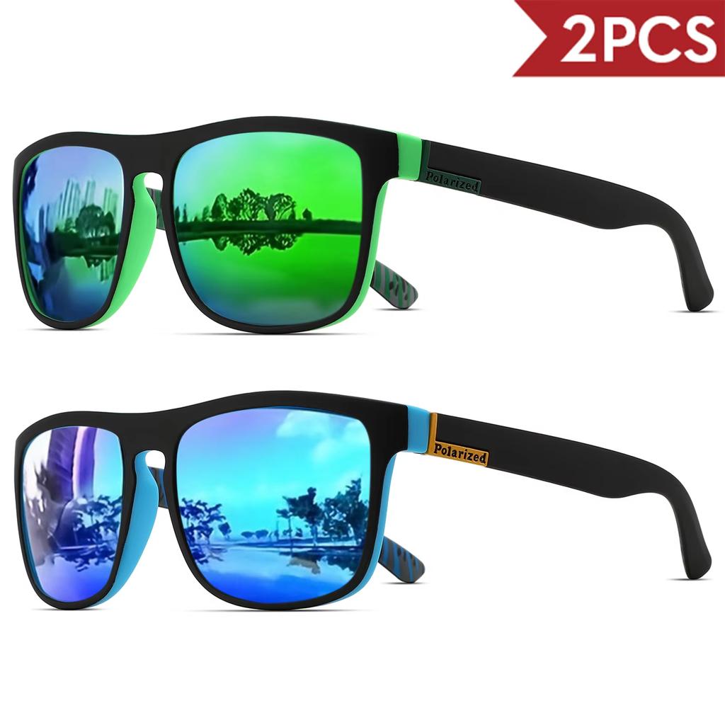 2Pack Fashion Sports Polarized Sunglasses UV Protection Personalized Glasses Square Frame Metal Men's And Women's UV400 Eyewear