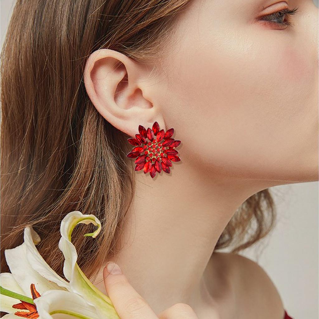 Gemstone Flower Ear Studs Alloy Colorful Crystal Sunflower Fashion Jewelry For Women