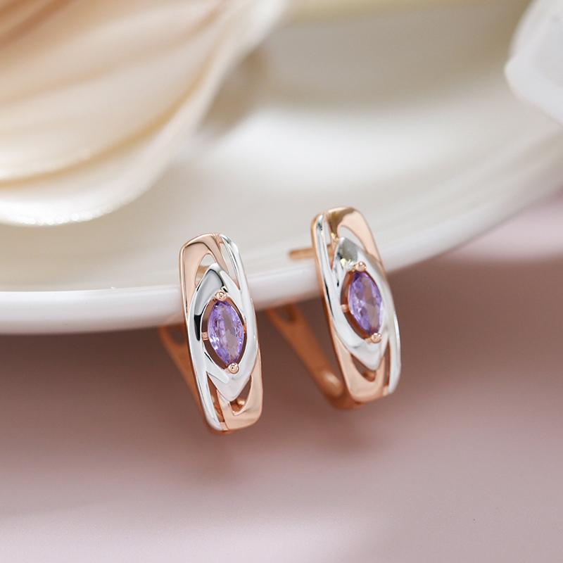 Silver Plated Texture Geometric Purple Zircon Drop Earrings for Women Gold Color Trendy Jewelry Accessories