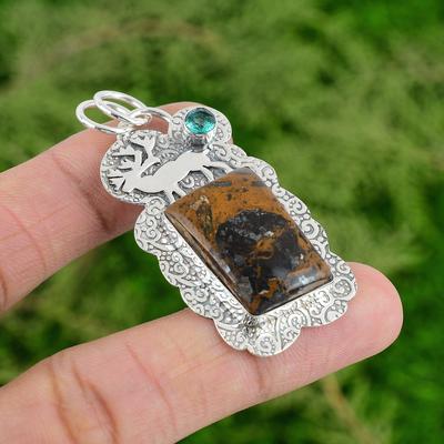 925 Silver Bauxite Gemstone Swiss Blue Topaz Elegant Bezel Mother Ethnic Pendant