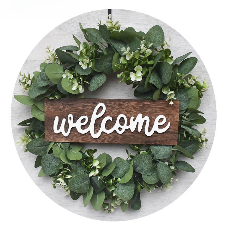 Large American Welcome Simulation Wreath Door Decoration Eucalyptus Wreath Eucalyptus Leaf Wreath Money Leaf Wreath