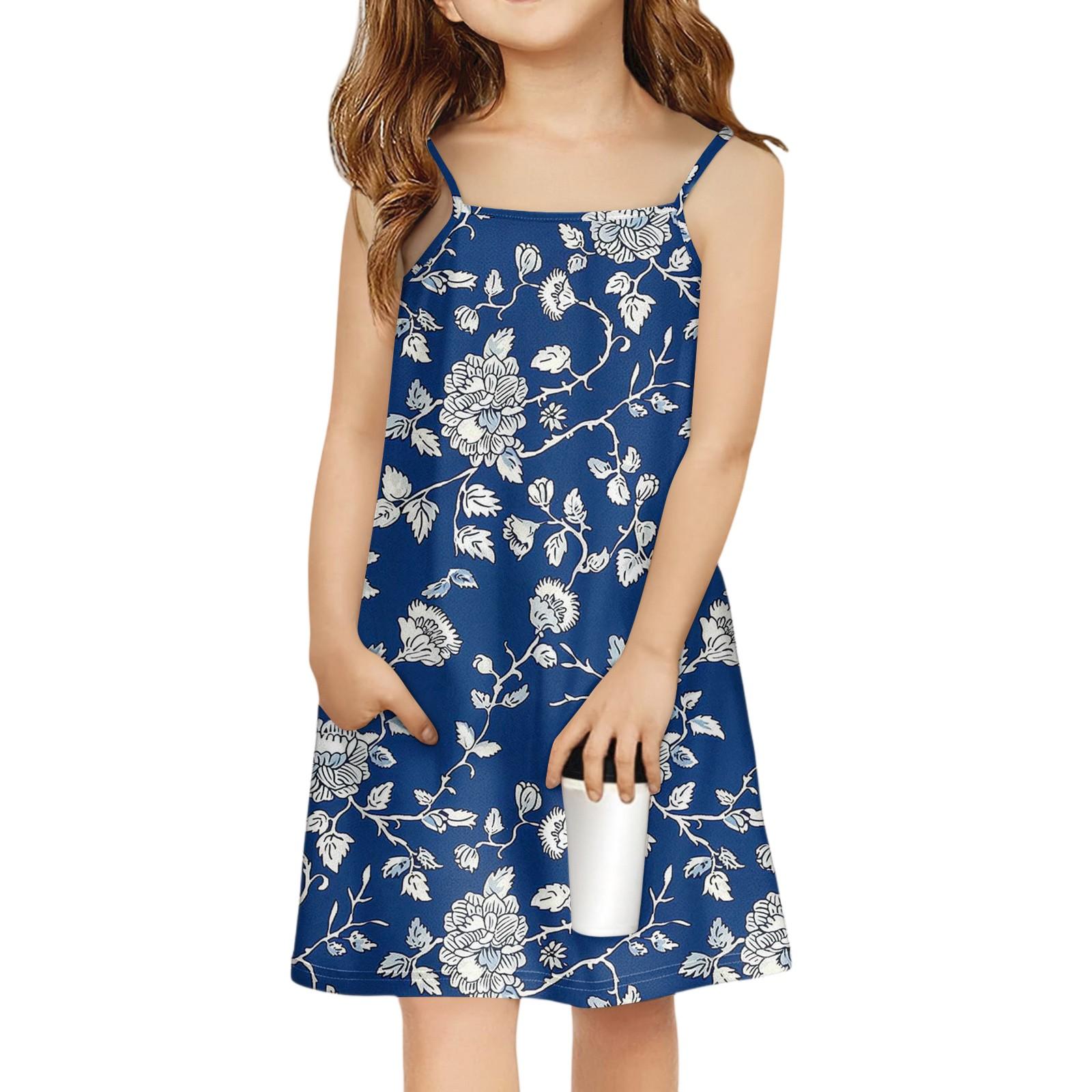 

Children s Sleeveless Square Neck Summer A-Line Casual Holiday Floral Suspender Dress 165 Темно-синій