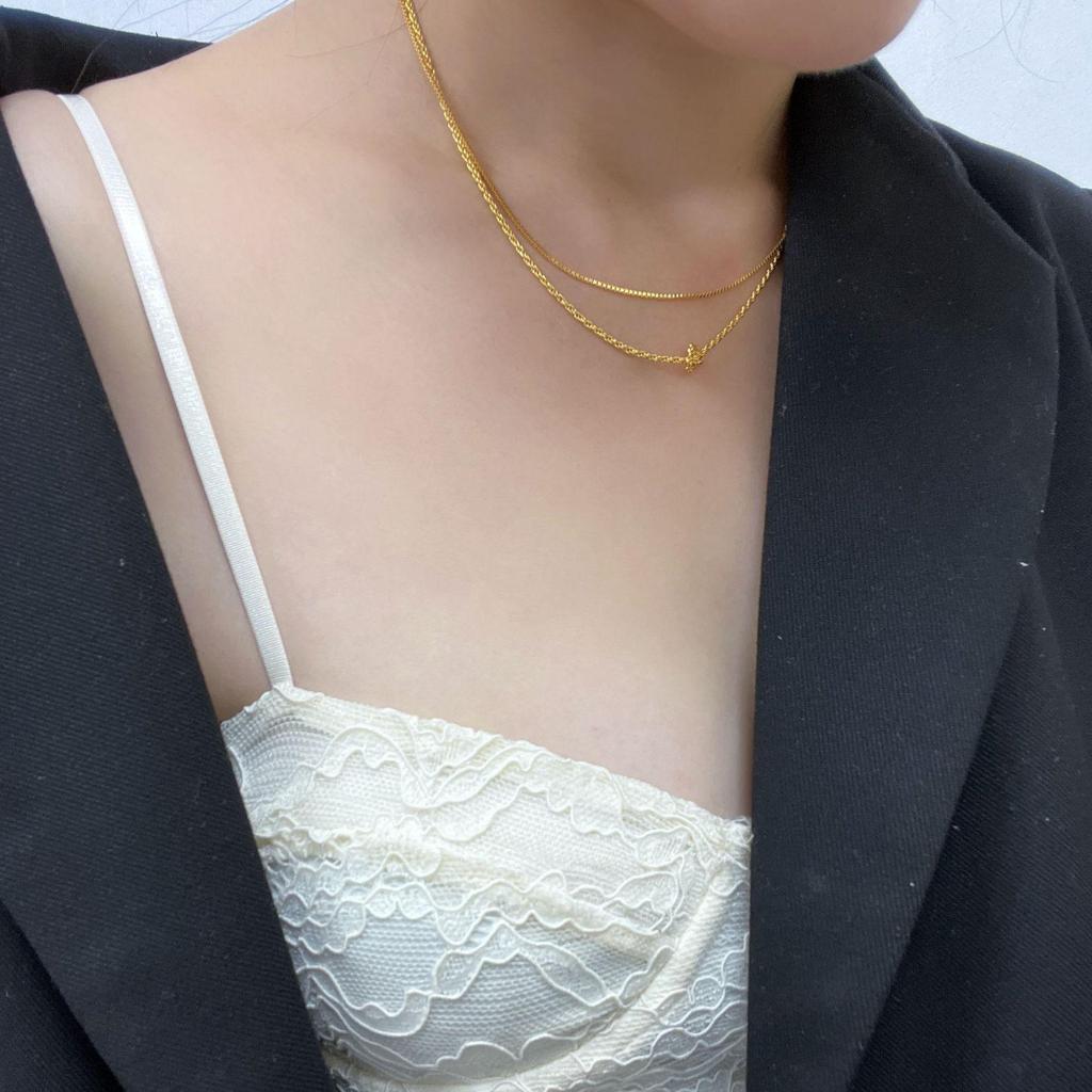 Gold-Plated Brass Twisted Necklace: Versatile, Shiny, Layered Design with a High-End Feel, Knot-Ready for Timeless Style.