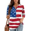 3/4 Length Sleeve Womens Tops Print Vintage Fashion Casual Loose With V Neck Plus Size Shirts Independence Day