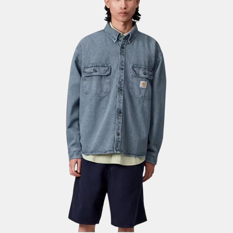 Carhartt WIP SS25 Tigan Shirt Jacket With Flap And Button Closure Chest Pocket Long Sleeve Single Breasted Denim Jacket Men Jackets I035821-36A-GD