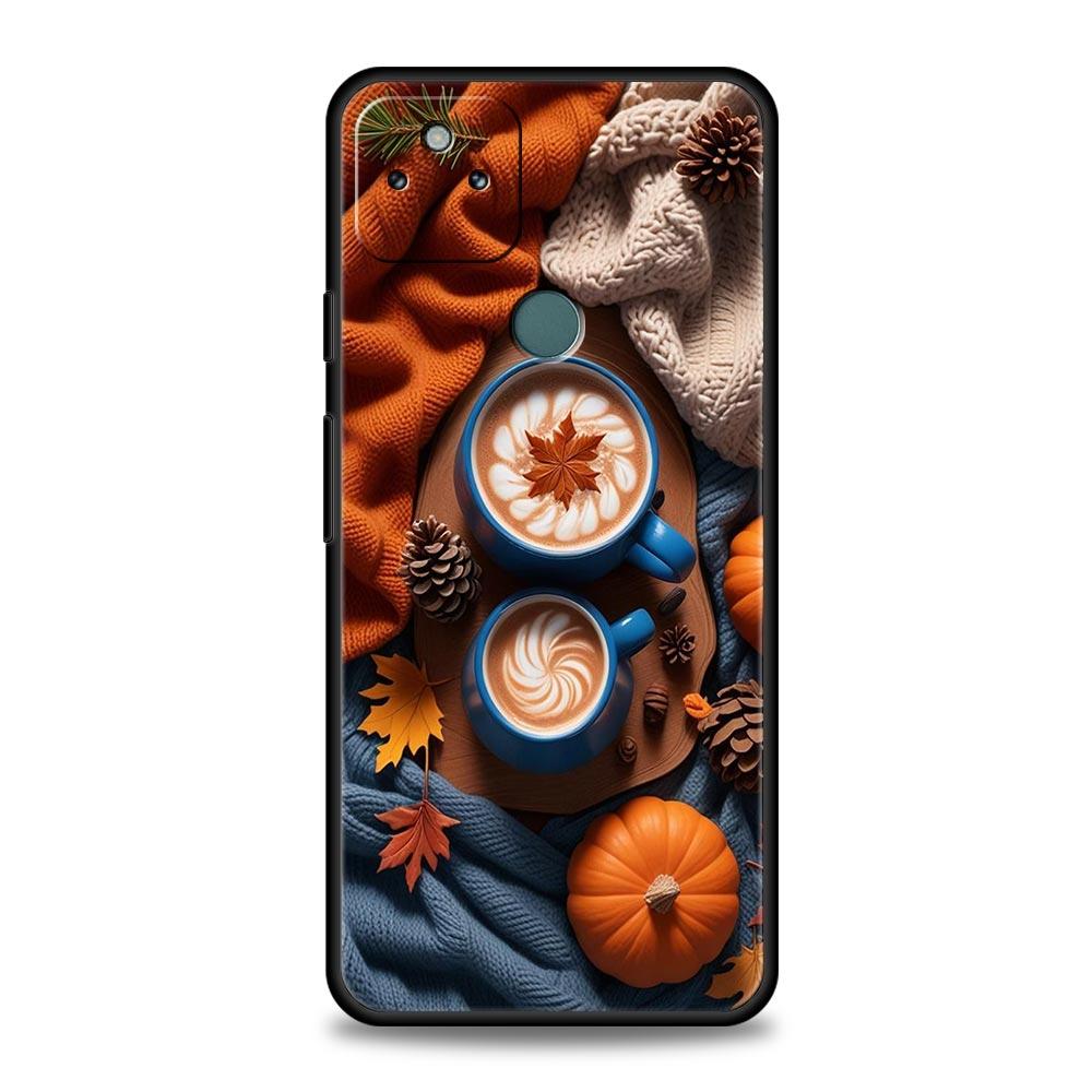 Pumpkin Autumn Leaves Coffee Phone Case Cover for Google Pixel 10 9 8 7 6 9A 8A 7A 6A Pro Shockproof Soft TPU 9 Pro XL Shell Bag