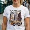 1950s New York City Taxi Skyline Art T-Shirt and Kids Tshirt | Mid-Century NYC Graphic Tee