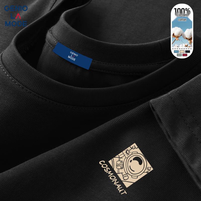 GENIOLAMODE Men s Loose Fit Astronaut Print Cotton T-Shirt L