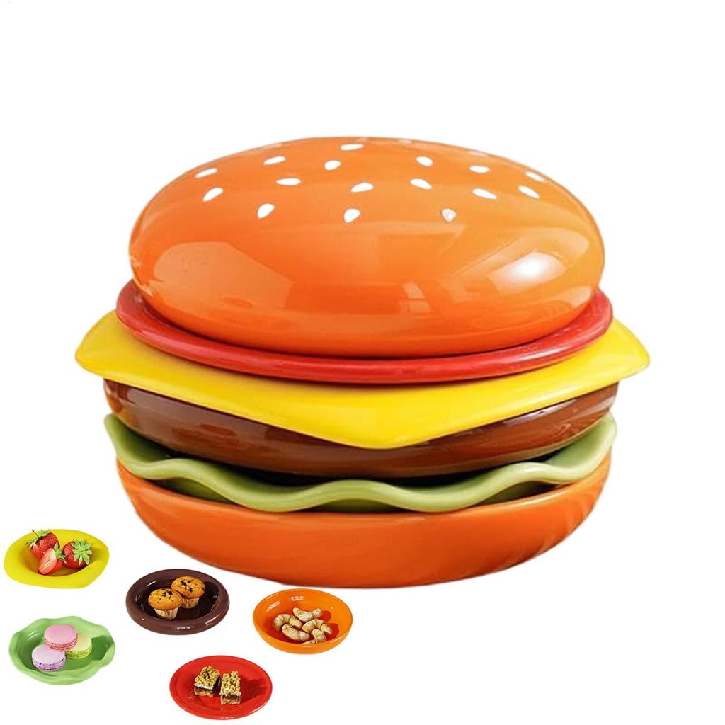 Stackable Hamburger Plate Set Burger 6Pcs/Set Mini Dinner Plate High Value Bone Spit Plate Funny Sauce Containers Table Decor