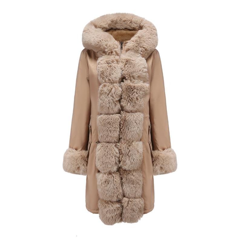 Detachable Fur Collar Mid-length Hooded Warm Cotton Jacket